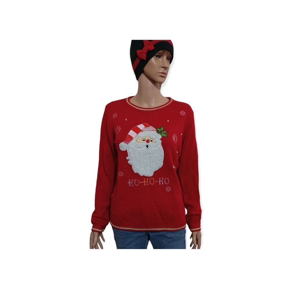 VTG Christmas Crewneck Sweater Red Santa Size: M